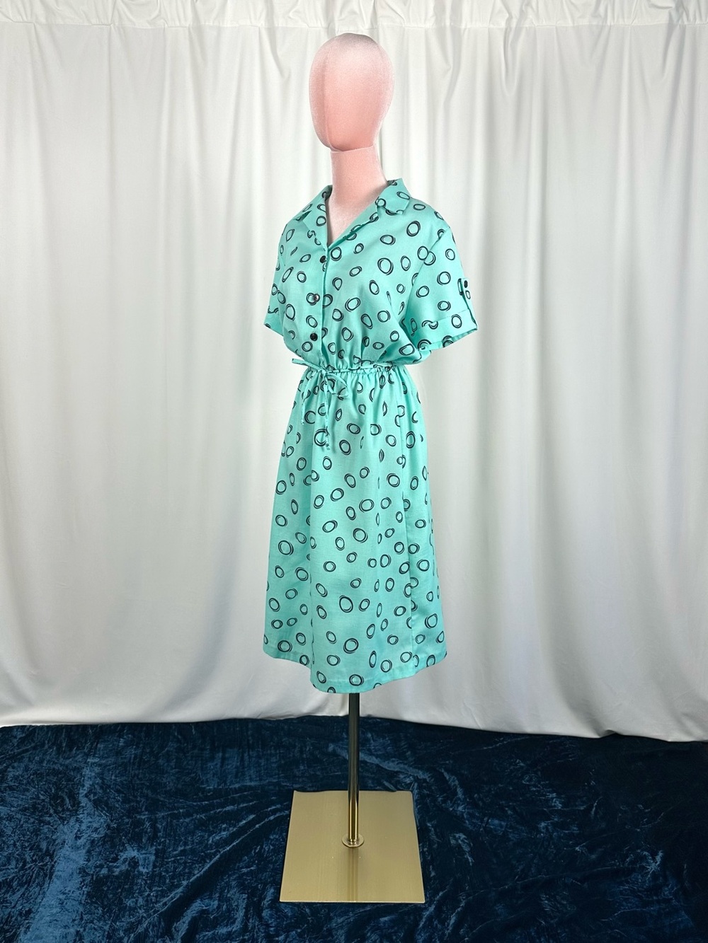 Vintage David Bradley Mint Abstract Polka Dot Print Shirt Dress M/L - Picture 14 of 16